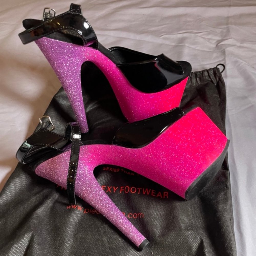 Pleaser ADORE-709 Pink Purple Glitter Ombré 7" Stiletto Platform Heels Size 8